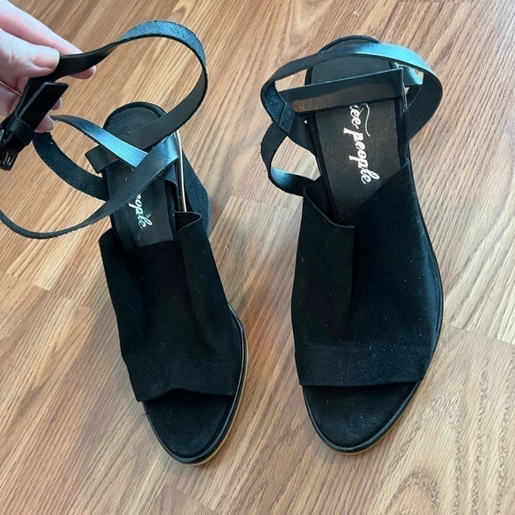 Free People See Ya There Heel Suede Sandals Size 40 Black Fall Block - Picture 5 of 15